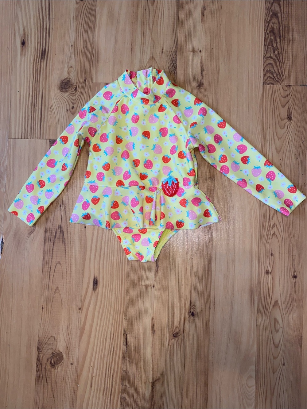 Penelope Mack Yellow Strawberry-Print Long-Sleeve One-Piece Swimsuit